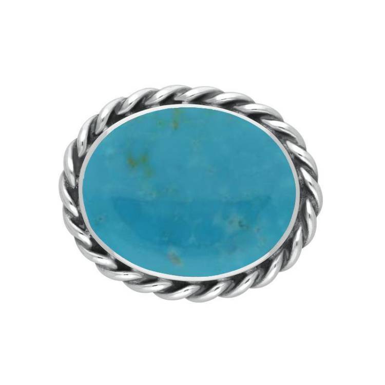 Sterling Silver Turquoise Large Oval Rope Edge Brooch