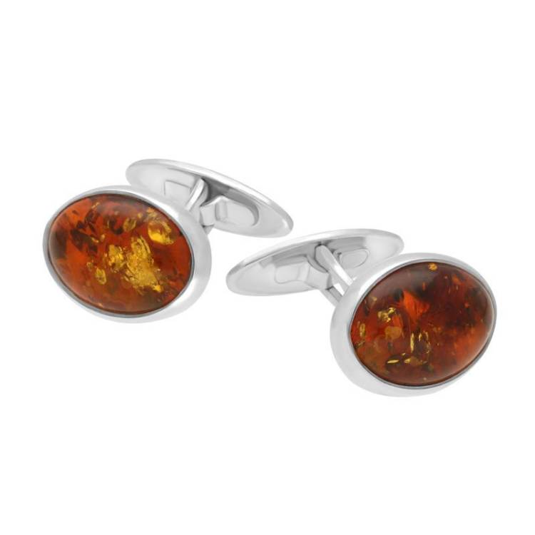Sterling Silver Amber Oval Cufflinks