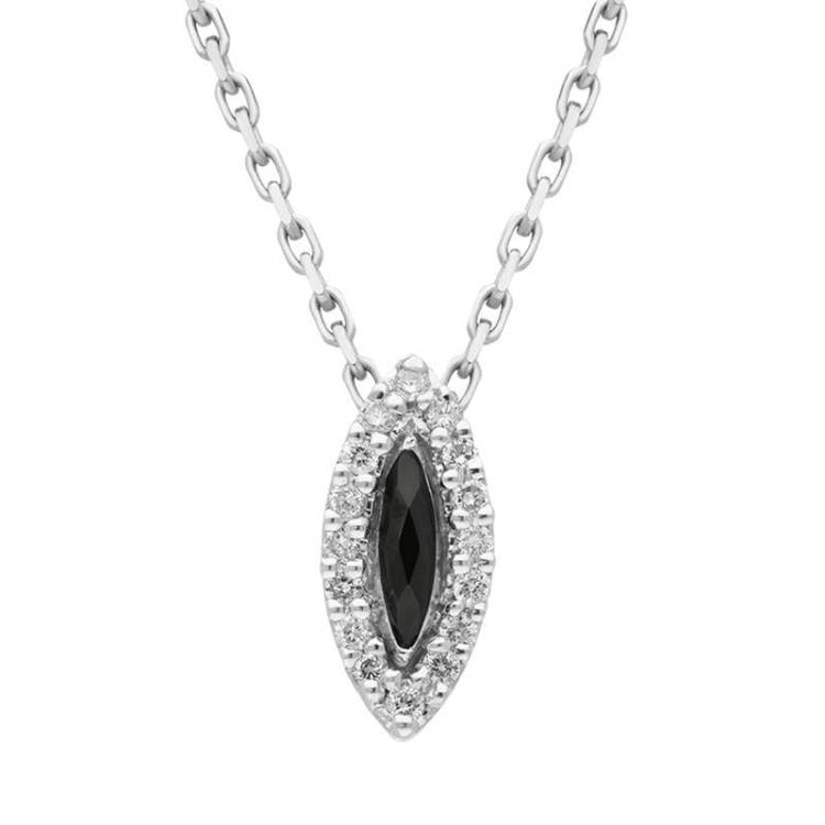 18ct White Gold Whitby Jet 0.09ct Diamond Marquise Necklace - White Gold
