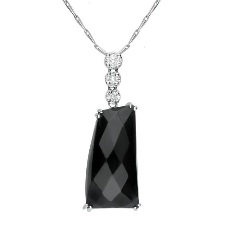 18ct White Gold Whitby Jet Diamond Claw Set Abstract Necklace D