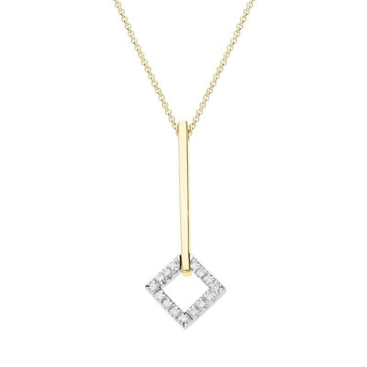 18ct Yellow Gold Diamond Square Drop Necklace - Yellow Gold
