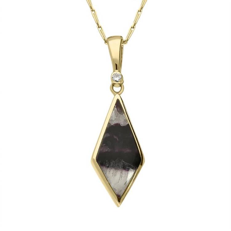 18ct Yellow Gold Blue John Diamond Shaped Necklace