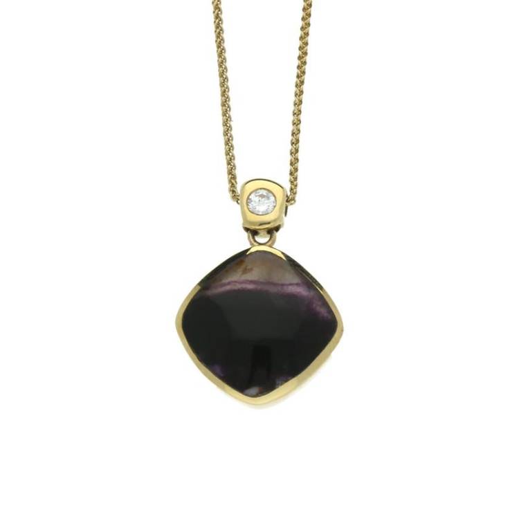 18ct Yellow Gold Blue John 0.10ct Diamond Cushion Necklace - Yellow Gold