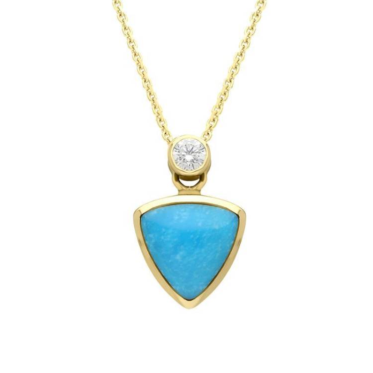18ct Yellow Gold Turquoise Diamond Curved Triangle Necklace - Yellow Gold