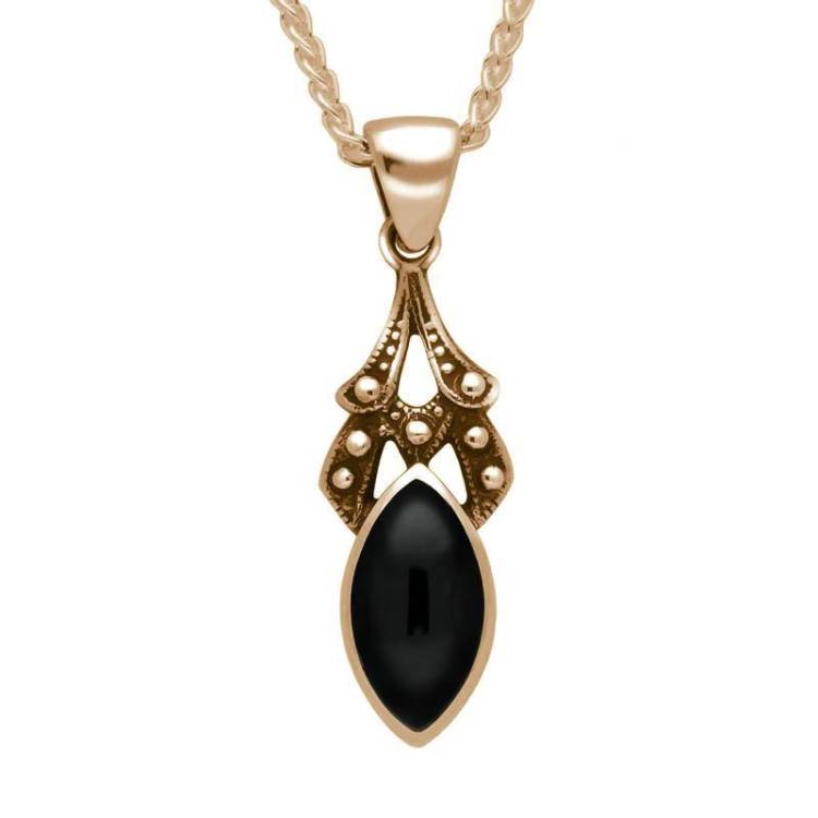 9ct Rose Gold Whitby Jet Marquise Drop Necklace