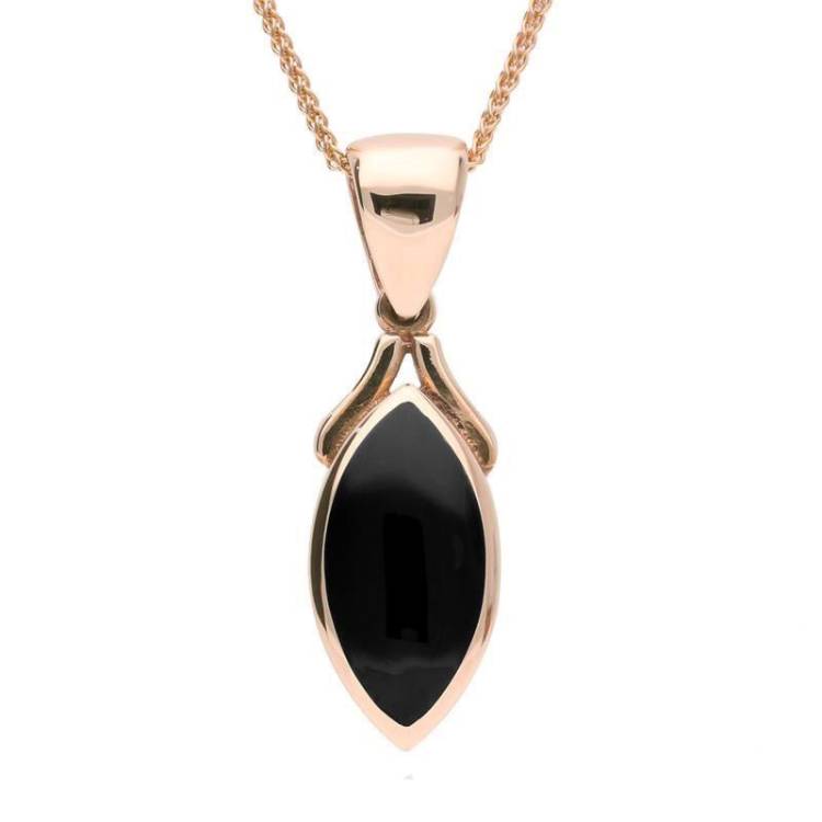 9ct Rose Gold Whitby Jet Marquise Necklace