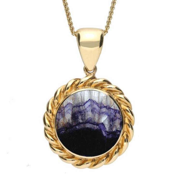 9ct Yellow Gold Blue John Round Rope Twist Necklace