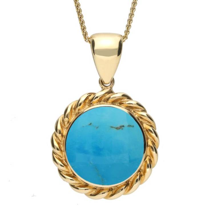 9ct Yellow Gold Turquoise Round Rope Twist Necklace