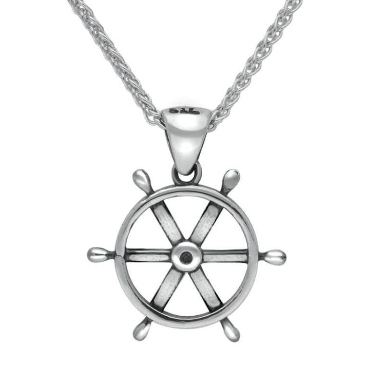 Sterling Silver Regatta Ships Wheel Necklace - Silver