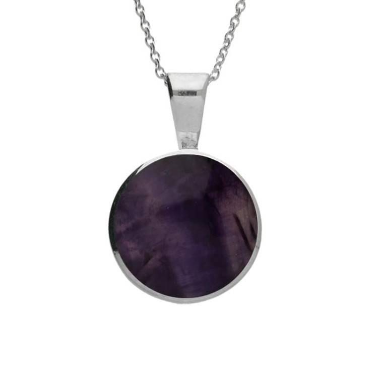 Sterling Silver Blue John Heritage Round Necklace - Option1 Value Silver