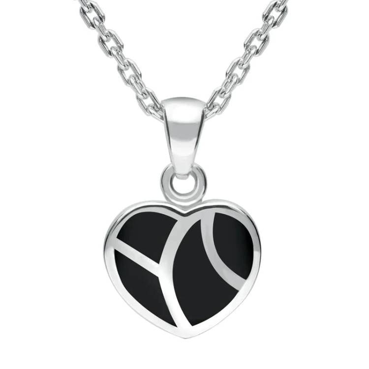 Sterling Silver Whitby Jet Inlaid Heart Necklace