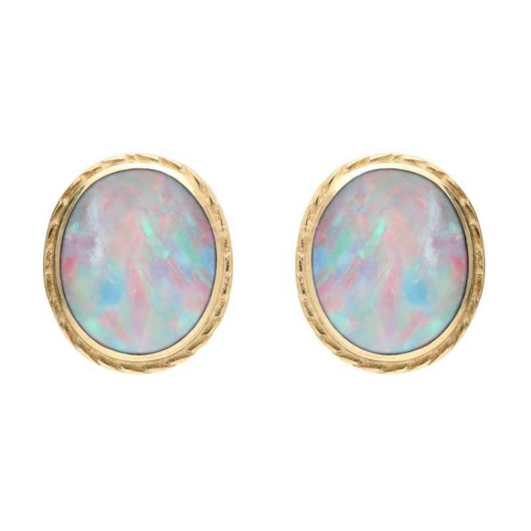 9ct Yellow Gold Opal Rope Edged Stud Earrings