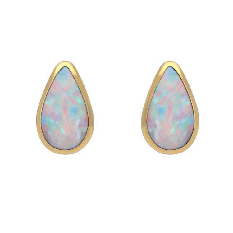 9ct Yellow Gold Opal Small Teardrop Earrings