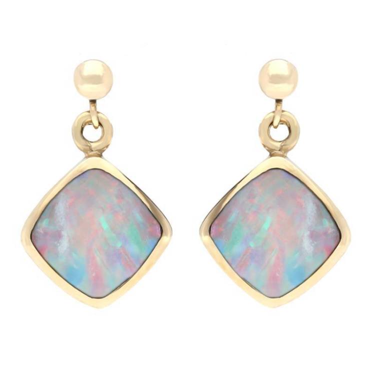 9ct Yellow Gold Opal Cushion Drop Earrings