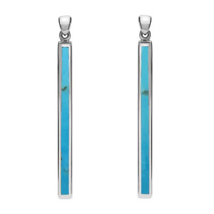 Sterling Silver Turquoise Long Slim Drop Earrings