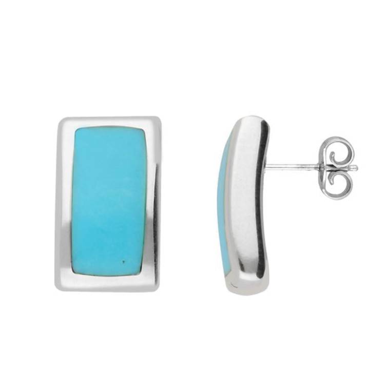 Sterling Silver Turquoise Oblong Stud Earrings - Option1 Value Silver