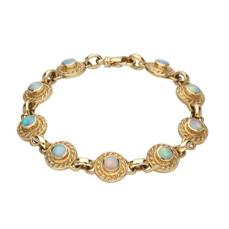 9ct Yellow Gold Opal Nine Stone Round Rope Edge Bracelet