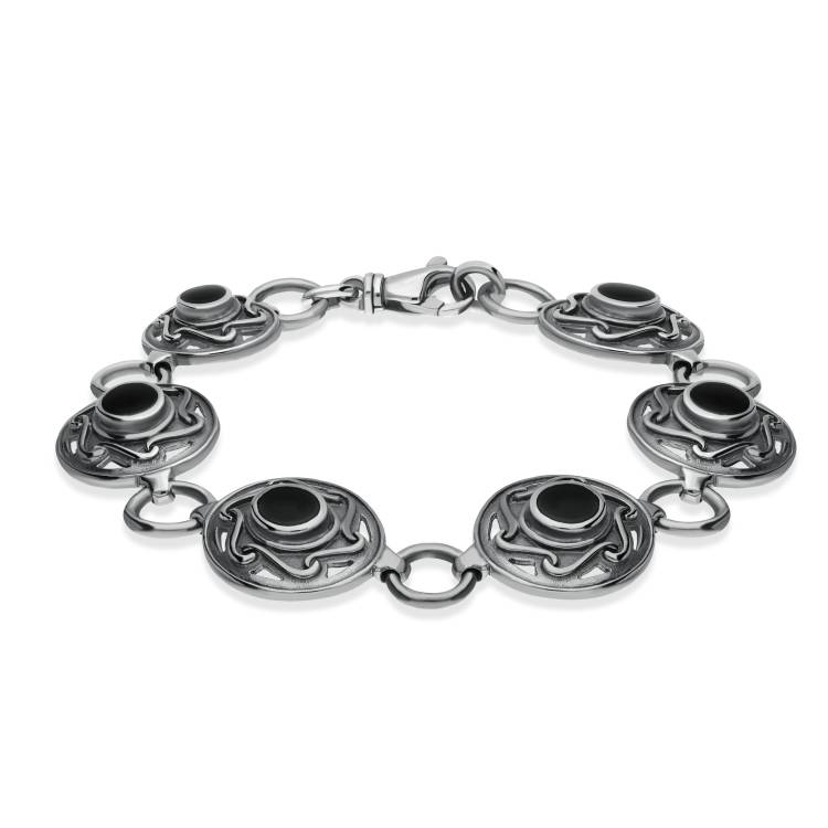 Sterling Silver Whitby Jet 6 Stone Celtic Curl Bracelet