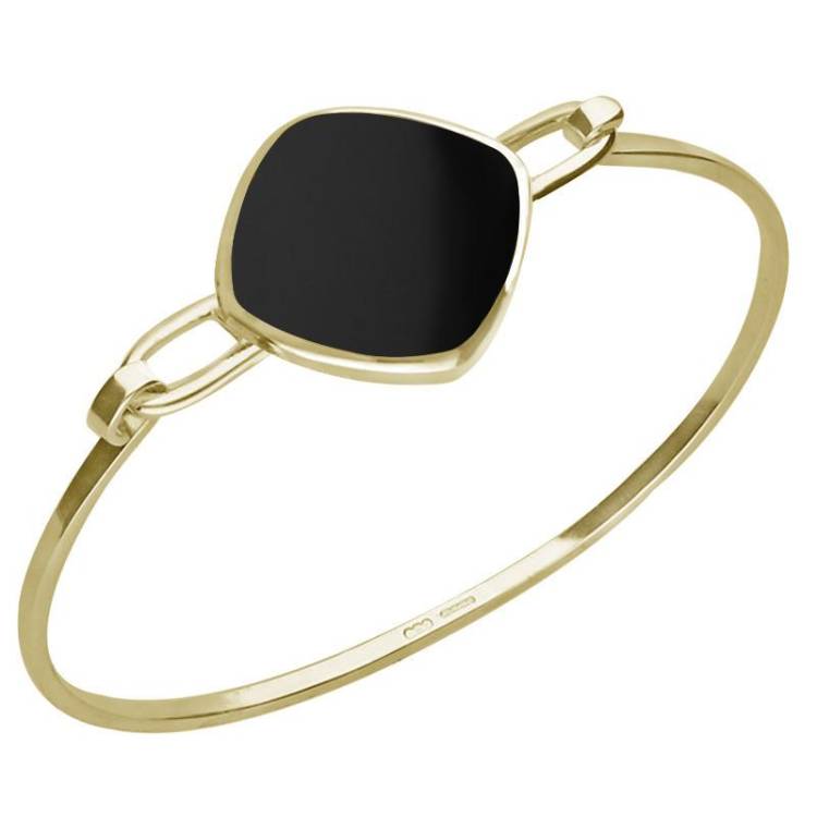 9ct Yellow Gold Whitby Jet Slim Cushion Bangle - Option1 Value Yellow Gold