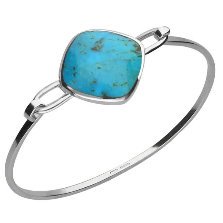 Sterling Silver Turquoise Slim Cushion Bangle - Option1 Value Silver
