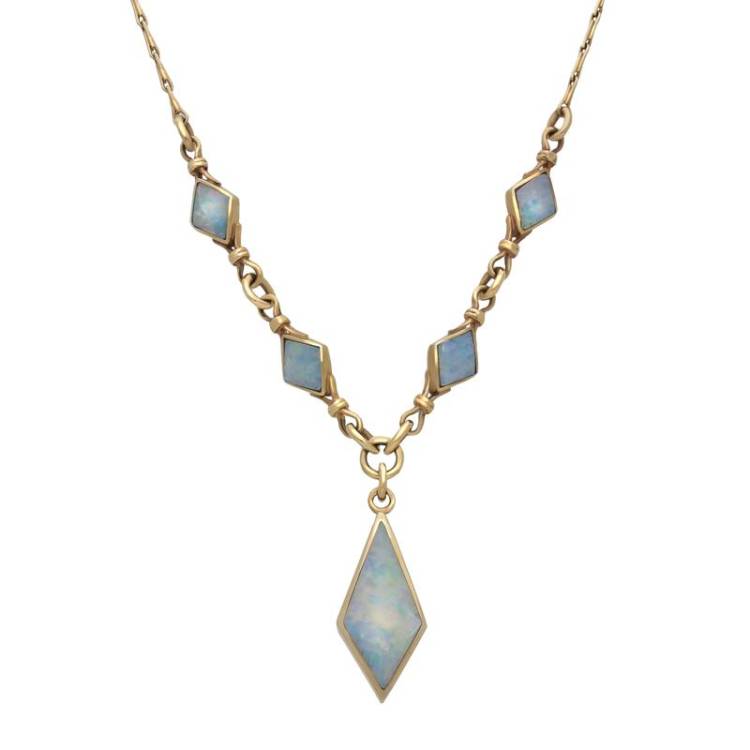 9ct Yellow Gold Opal Dinky Diamond Shaped Necklace