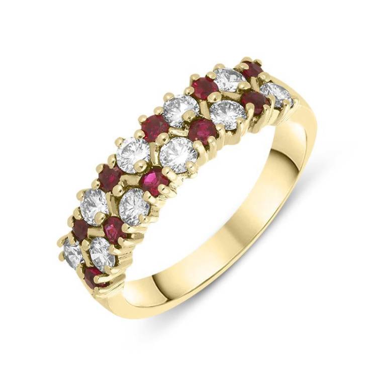 18ct Yellow Gold Two Row Ruby and Diamond Ring - O