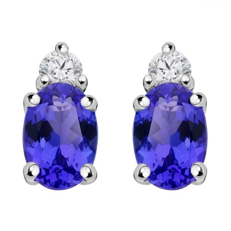 18ct White Gold 0.93ct Tanzanite Diamond Oval Stud Earrings D