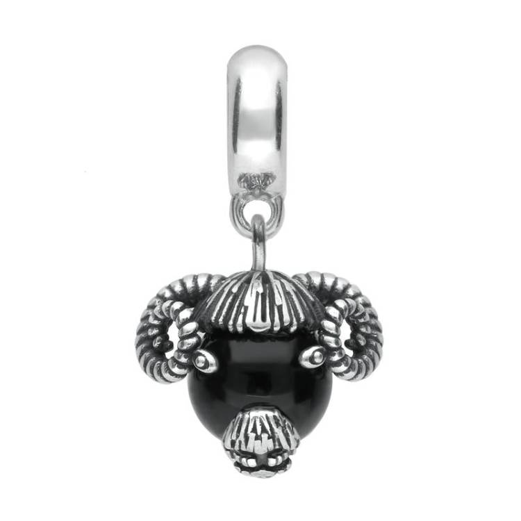 Sterling Silver Whitby Jet Great Yorkshire Show Rams Head Tube Charm