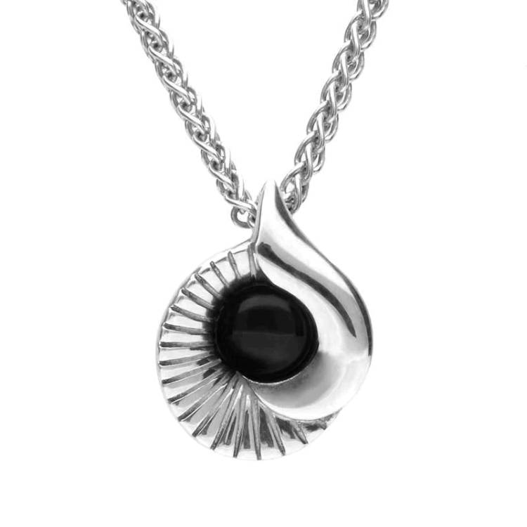 Sterling Silver Whitby Jet Seashell Necklace - Silver