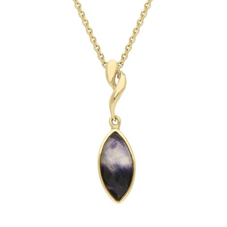 18ct Yellow Gold Blue John Faceted Unique Marquise Necklace