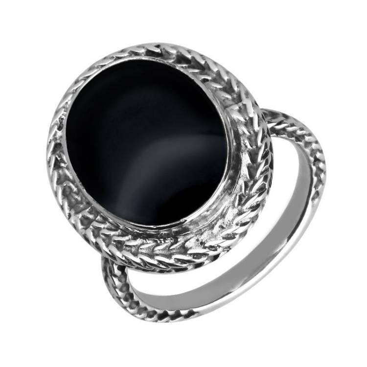 Sterling Silver Whitby Jet Foxtail Oval Ring - Option1 Value Silver