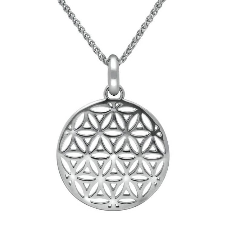 Sterling Silver Round Pierced Disc Necklace - Silver