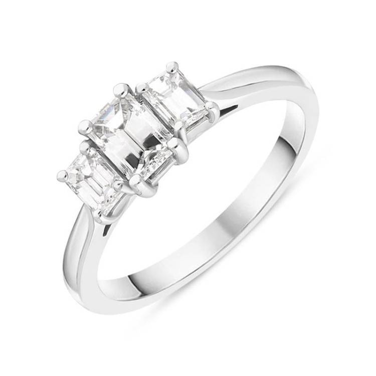 Platinum 0.88ct Diamond Emerald Cut Trilogy Ring