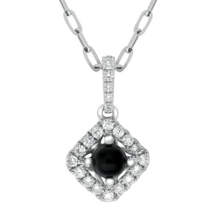 18ct White Gold Whitby Jet 0.15ct Diamond Set Rhombus Necklace
