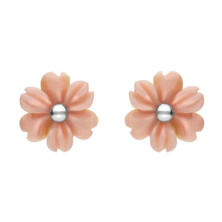 Sterling Silver Pink Conch Tuberose 8mm Dahlia Stud Earrings - Silver