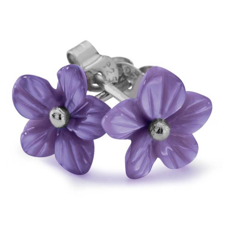 Sterling Silver Amethyst Tuberose 10mm Pansy Stud Earrings - Silver