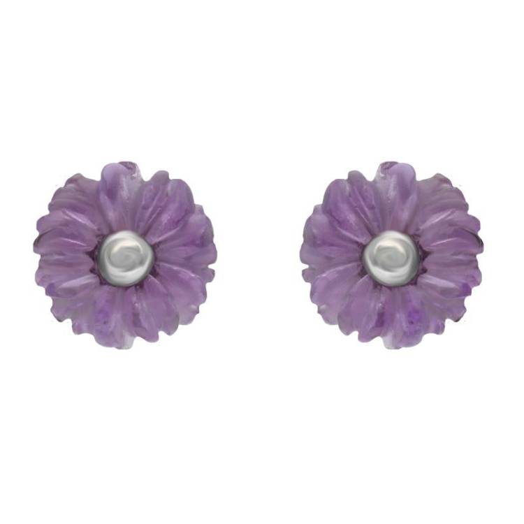 Sterling Silver Amethyst Tuberose 6mm Daisy Stud Earrings - Silver