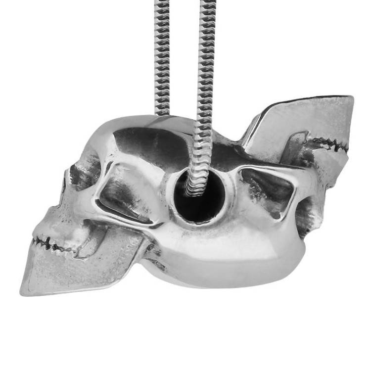 Sterling Silver Joined Rotating Skulls Necklace - Option1 Value Silver