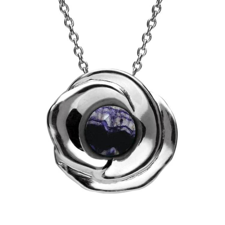 Sterling Silver Blue John Stone Rose Necklace