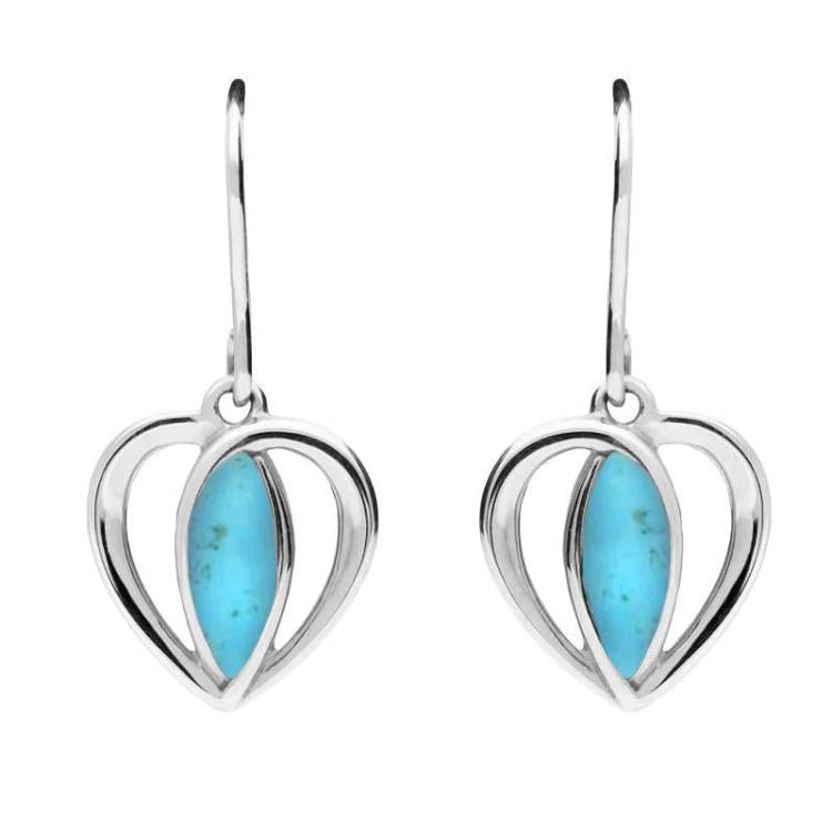 Sterling Silver Turquoise Heart Drop Earrings - Silver