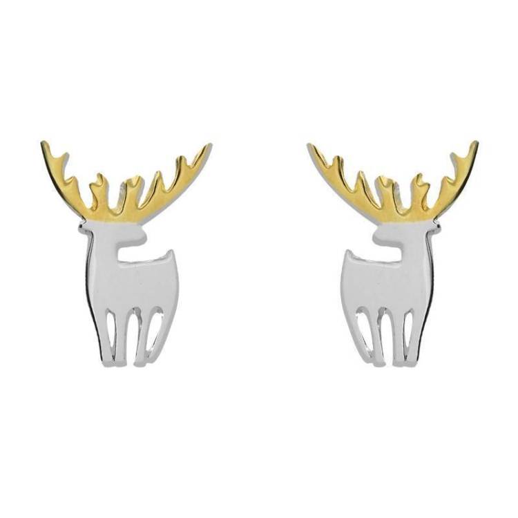 Yellow Gold Plated Sterling Silver Reindeer Silhouette Earrings - Option1 Value Yellow Gold