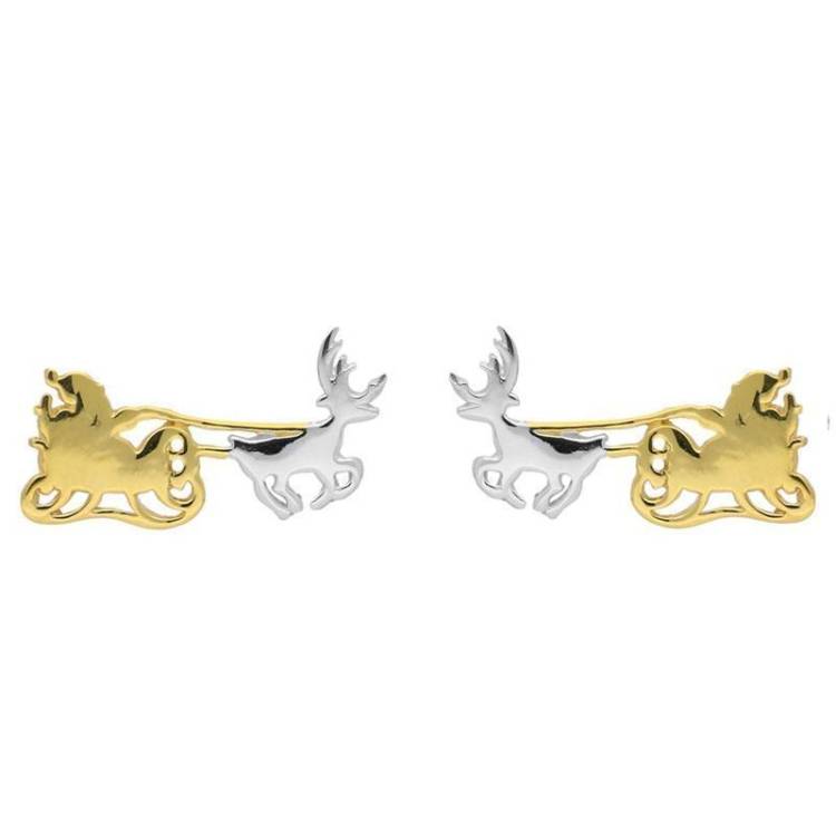 Yellow Gold Plated Sterling Silver Santa's Sleigh Stud Earrings - Option1 Value Yellow Gold