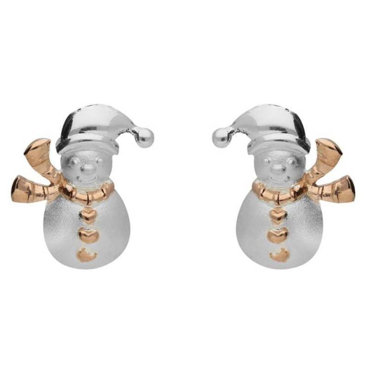 Rose Gold Plated Sterling Silver Snowman Stud Earrings - Option1 Value Silver