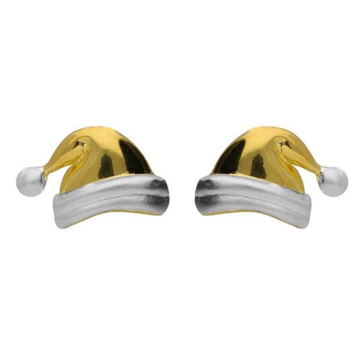 Yellow Gold Plated Sterling Silver Santa Hat Stud Earrings - Option1 Value Yellow Gold
