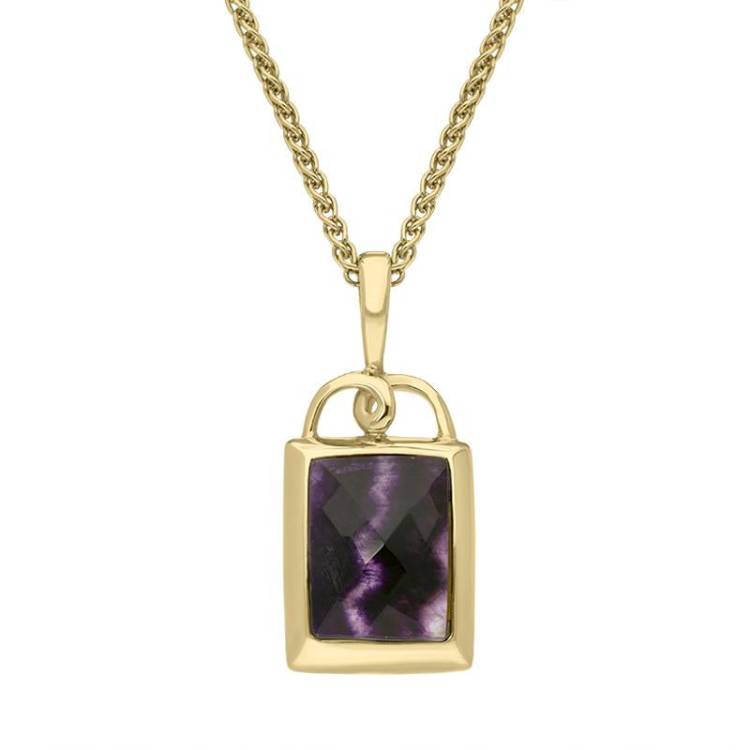 18ct Yellow Gold Blue John Faceted Unique Oblong Necklace