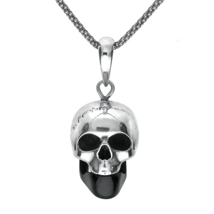 Sterling Silver Whitby Jet Jaw Skull Necklace