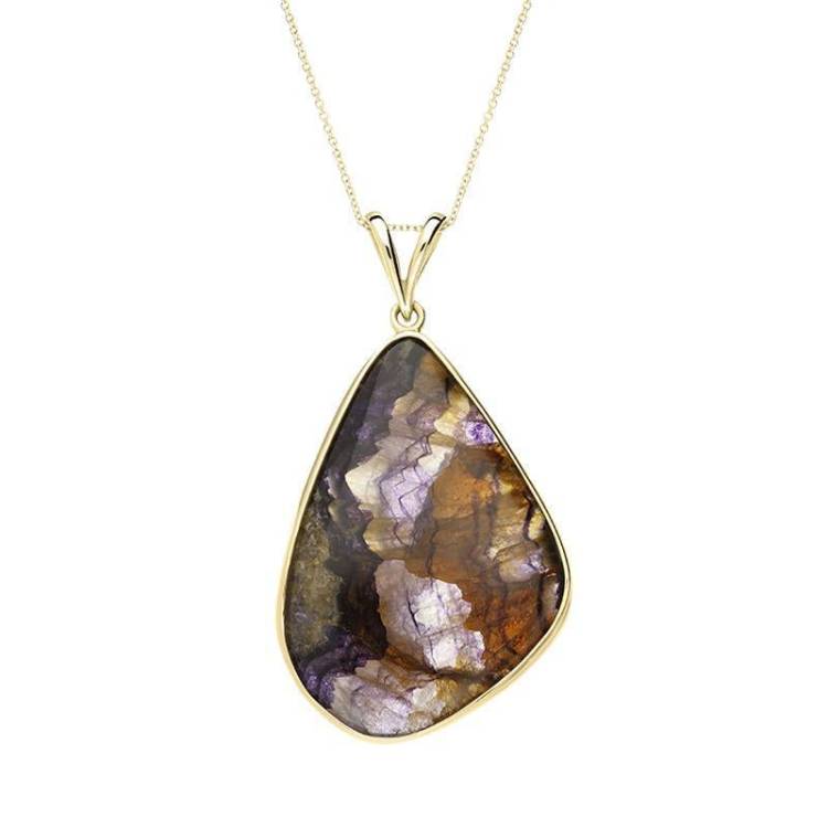 18ct Yellow Gold Blue John Faceted Unique Abstract Pear Necklace D