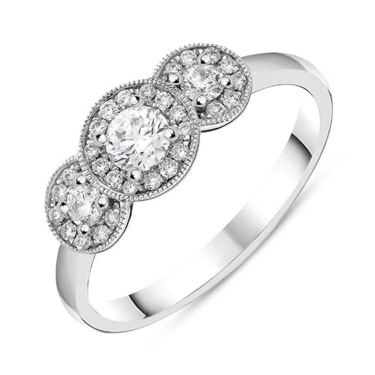 18ct White Gold 0.45ct Diamond Trilogy Halo Ring