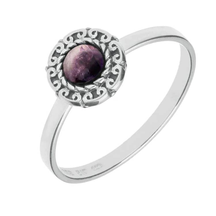 Sterling Silver Blue John Round Rope Curved Edge Ring - Silver