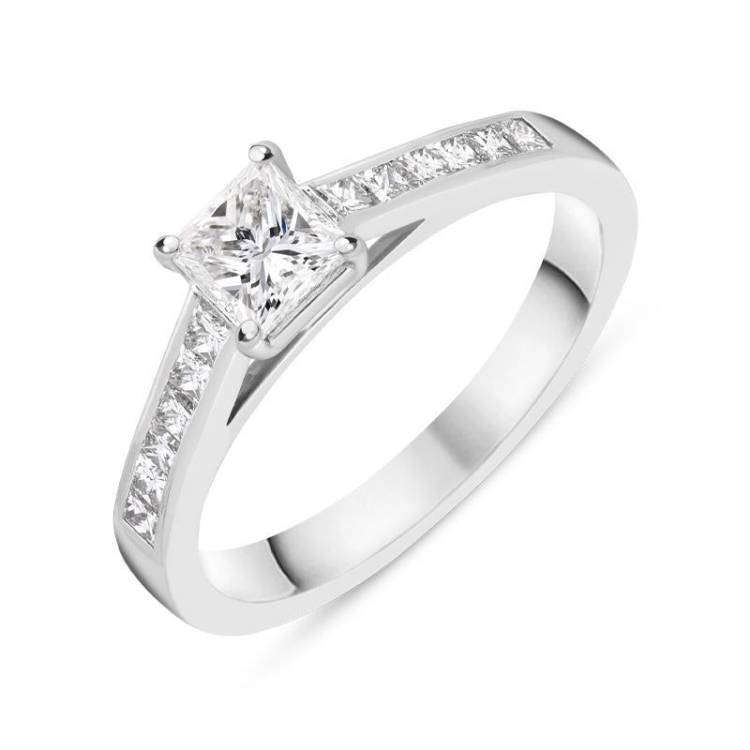 Platinum 0.70ct Diamond Princess Cut Shoulder Solitaire Ring - K